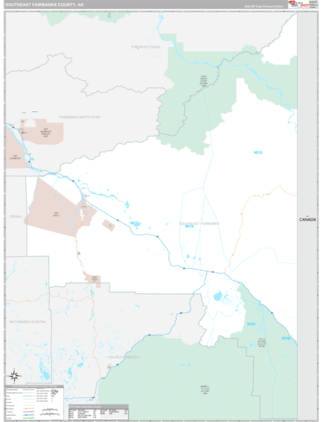 Southeast Fairbanks County Wall Map Premium Style